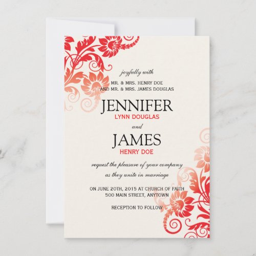 Classy Ombre Red Wedding Invitations