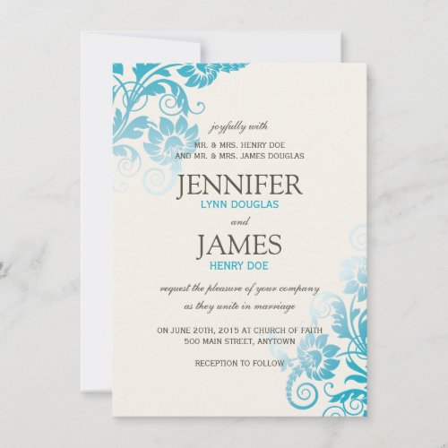 Classy Ombre Teal Wedding Invitations