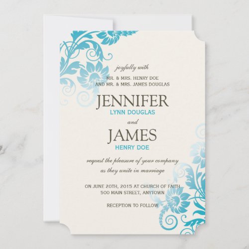 Classy Ombre Teal Wedding Invitations