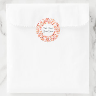 Classy Orange Floral Print Bridal Shower Classic Round Sticker