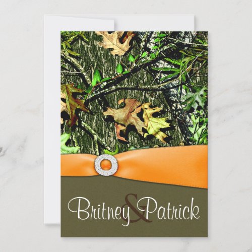 Classy Orange Hunting Camo Wedding Invitations