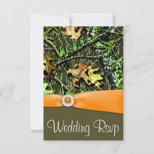 Classy Orange Hunting Camo Wedding RSVP Cards (Front)