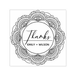 CLASSY ORNATE MANDALA CUSTOM SCRIPT THANKS WEDDING SELF-INKING STAMP