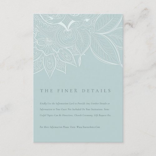 Classy Ornate Paisley Dusky Blue Wedding Details Enclosure Card
