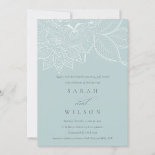 Classy Ornate Paisley Dusky Blue Wedding Invite