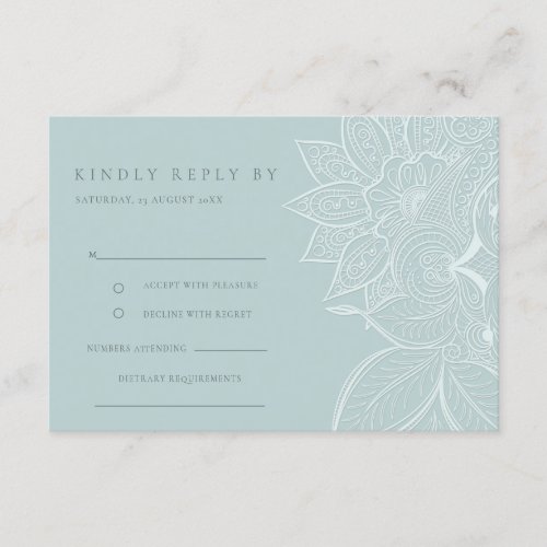 Classy Ornate Paisley Dusky Blue Wedding RSVP Enclosure Card