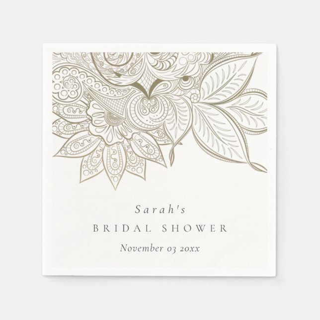 Classy Ornate Paisley Ivory Gold Bridal Shower Napkins (Front)
