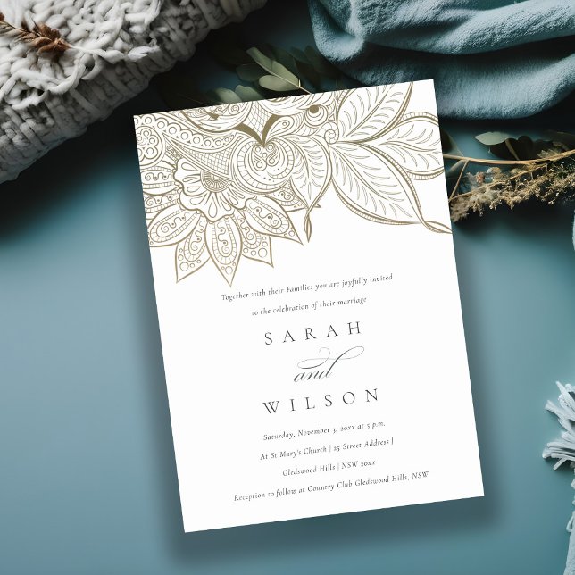 Classy Ornate Paisley Ivory Gold Wedding Invite (Creator Uploaded)