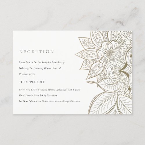 Classy Ornate Paisley Ivory Gold Wedding Reception Enclosure Card