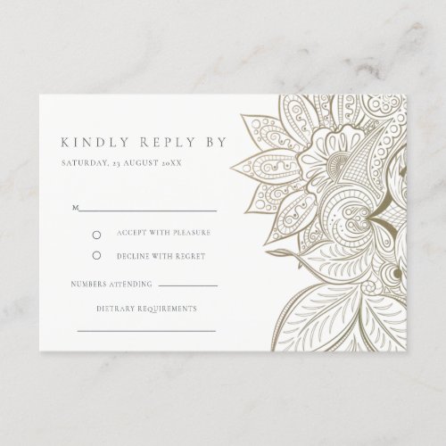 Classy Ornate Paisley Ivory Gold Wedding RSVP Enclosure Card