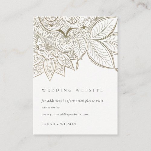 Classy Ornate Paisley Ivory Gold Wedding Website Enclosure Card