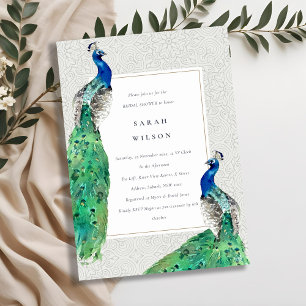 Classy Ornate Watercolor Peacock Bridal Shower Invitation