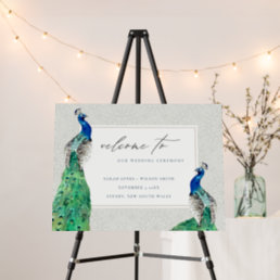 Classy Ornate Watercolor Peacock Wedding Welcome Foam Board