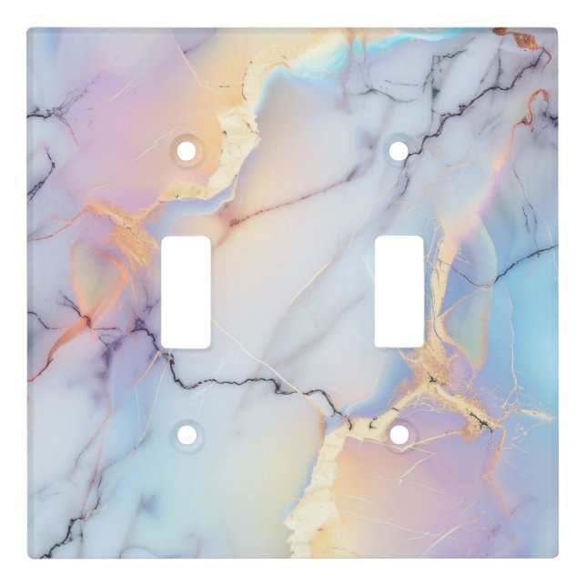 Classy Pale Blue, Gold, White & Purple Marble Light Switch Cover (Front)