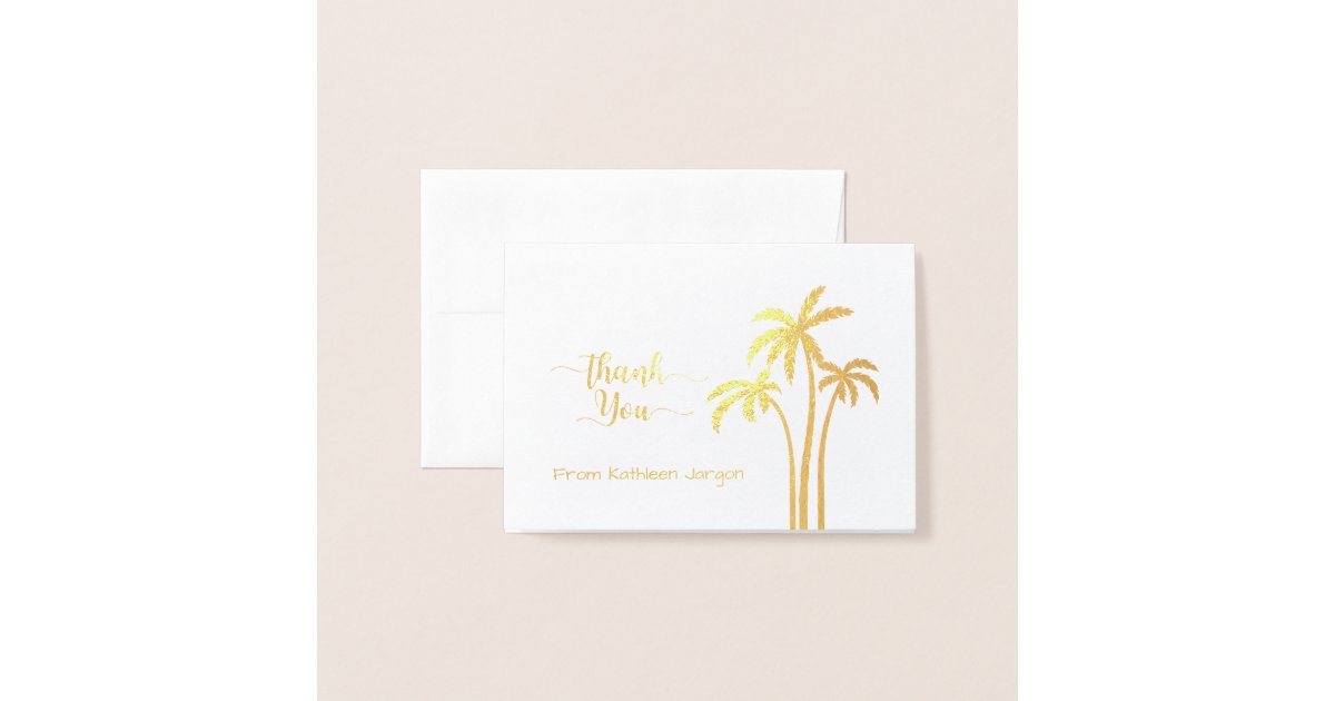Classy Palm Tree Thank You Foil Card | Zazzle