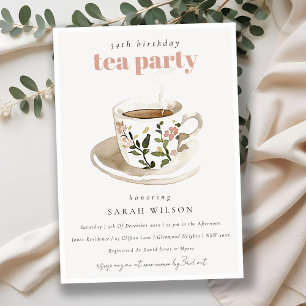 Classy Pastel Floral Tea Cup Birthday Tea Party  Invitation