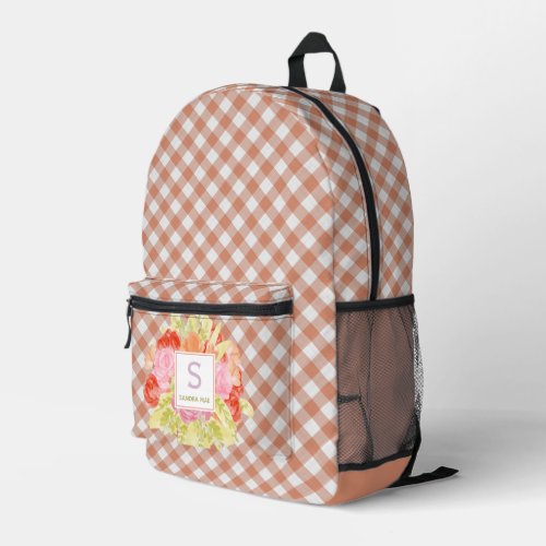 Classy Pastel Peach Orange Gingham Check Pattern Printed Backpack