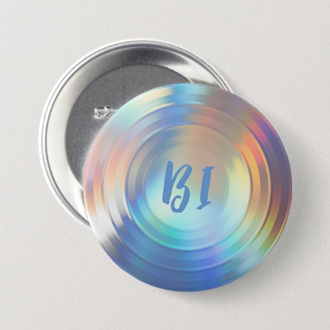 Classy Pastel Rainbow Unicorn Holographic Bisexual Button (Front & Back)