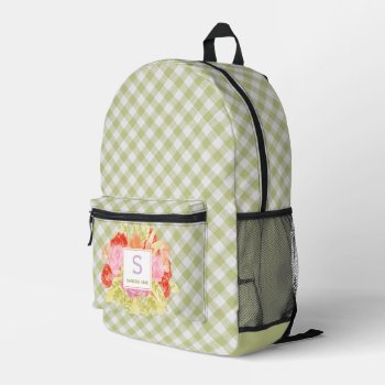 Classy Pastel Spring Green Gingham Check Pattern Printed Backpack by All_In_Cute_Fun at Zazzle