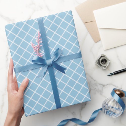 Classy Pastel Teal Blue White Check Pattern Wrapping Paper