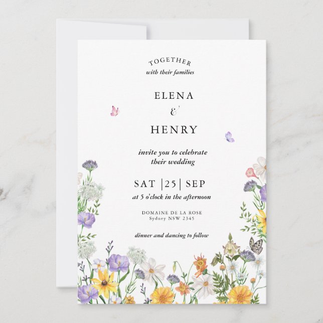 Classy Pastel Wildflower Secret Garden Wedding Inv Invitation (Front)