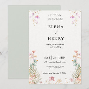 Classy Pastel Wildflower Secret Garden Wedding Invitation