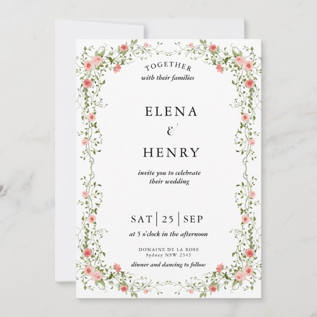 Classy Pastel Wildflower Secret Garden Wedding Invitation (Front)