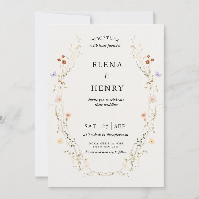 Classy Pastel Wildflower Secret Garden Wedding Invitation (Front)