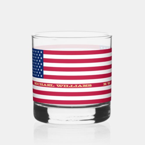 Classy Patriotic USA American Flag Scotch Rocks  Whiskey Glass