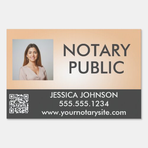 Classy Peach  Gray Add Photo Notary QR Code Yard Sign