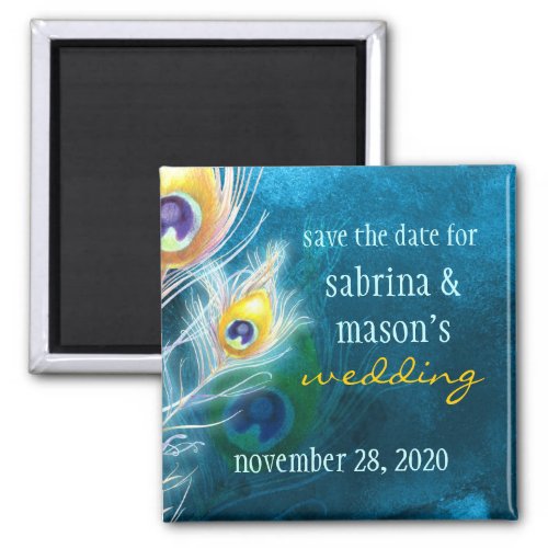 Classy Peacock Blue Wedding Save the Date Magnet