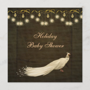 Classy Peacock Neutral Christmas Baby Shower Invitation