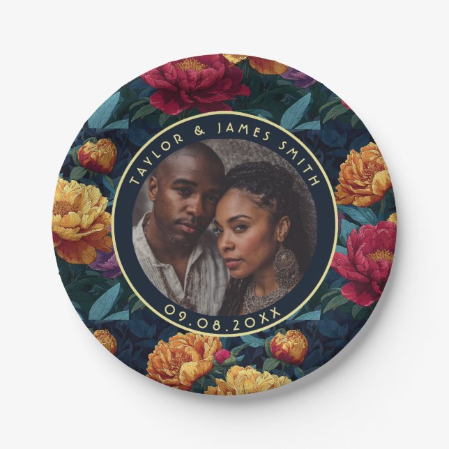 Classy Peonies Plate For Destination Wedding Party (Front)
