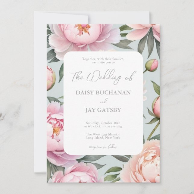 Classy Peony Wedding Invitation (Front)