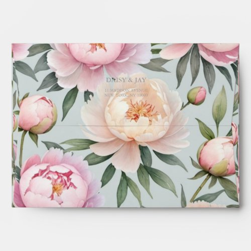 Classy Peony Wedding Invitation Envelope