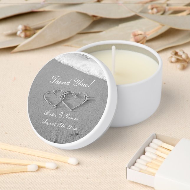 Classy personalized beach wedding photo mini candle favors (Insitu)
