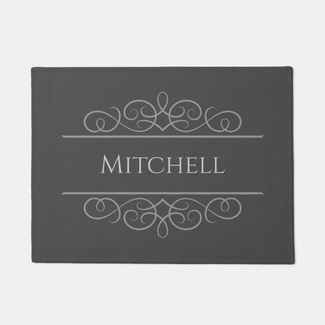 Classy Personalized Doormat Gray | Editable (Front)