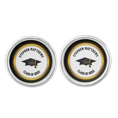 Classy Personalized Graduation Cap and Tassel Cufflinks