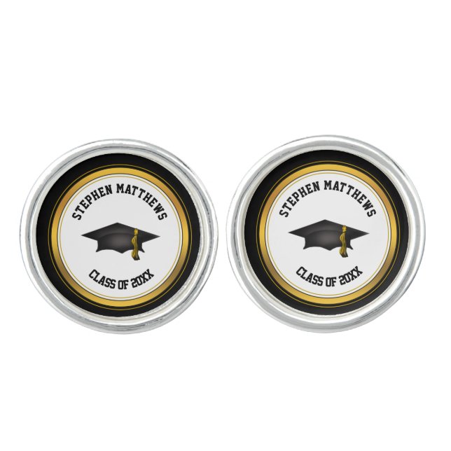 Classy Personalized Graduation Cap and Tassel Cufflinks (Front)