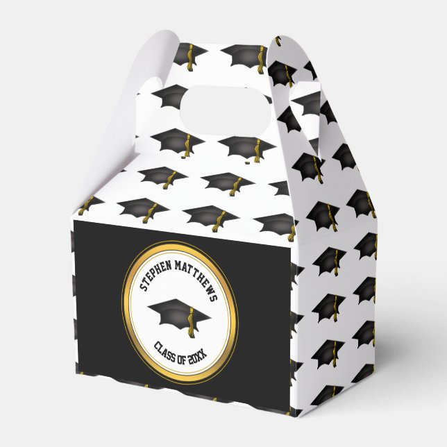 Classy Personalized Graduation Cap and Tassel Favor Boxes (Front Side)
