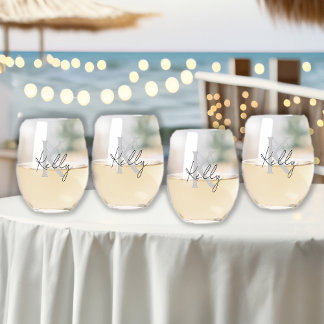 Classy Personalized Last Name Stemless Wine Glass