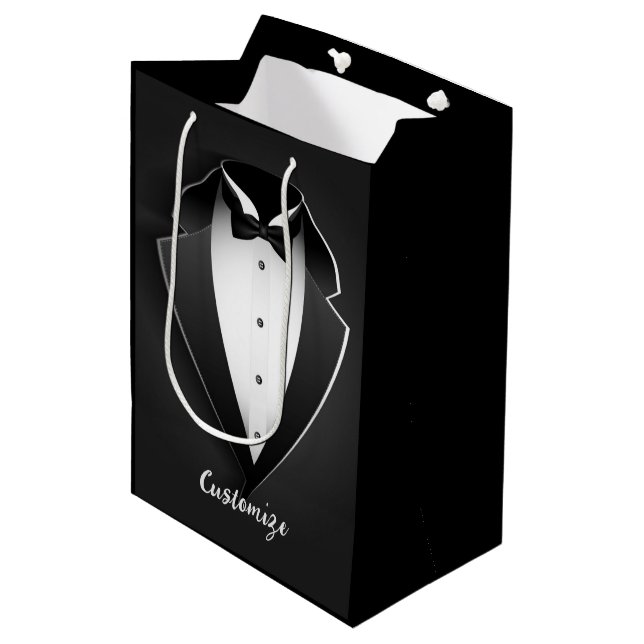 Classy Personalized Tuxedo Medium Gift Bag (Front Angled)