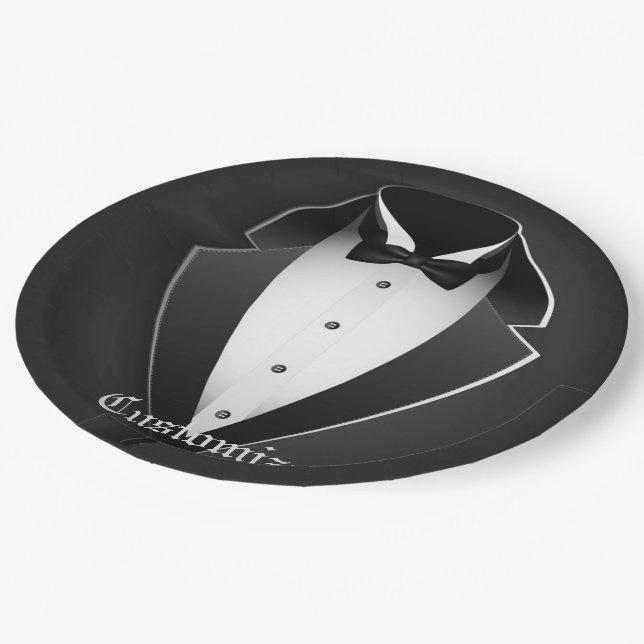 Classy Personalized Tuxedo Paper Plates (Angled)