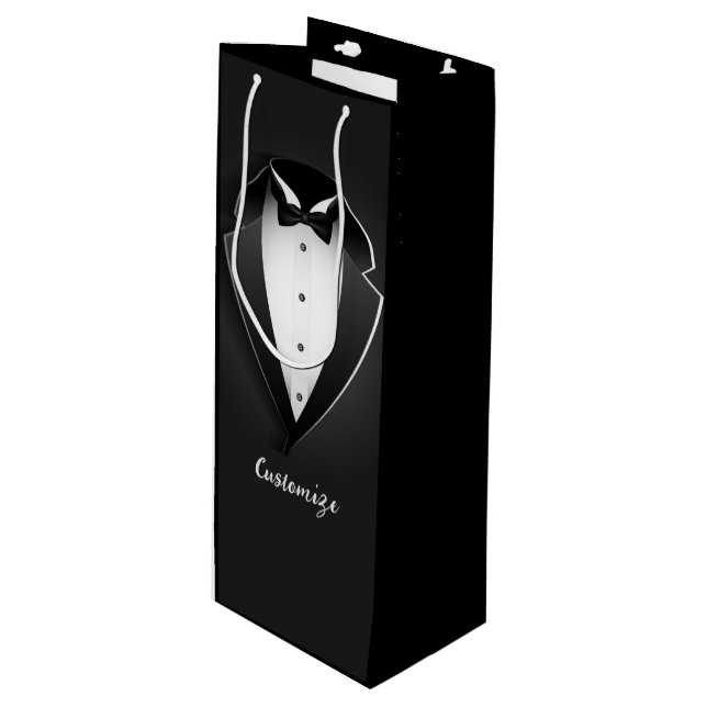 Classy Personalized Tuxedo Wine Gift Bag (Front Angled)