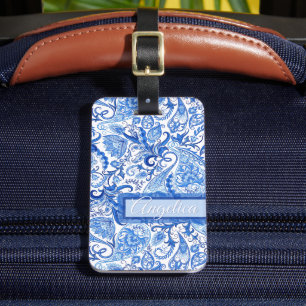 Classy Personalized White Floral Paisley Pattern Luggage Tag