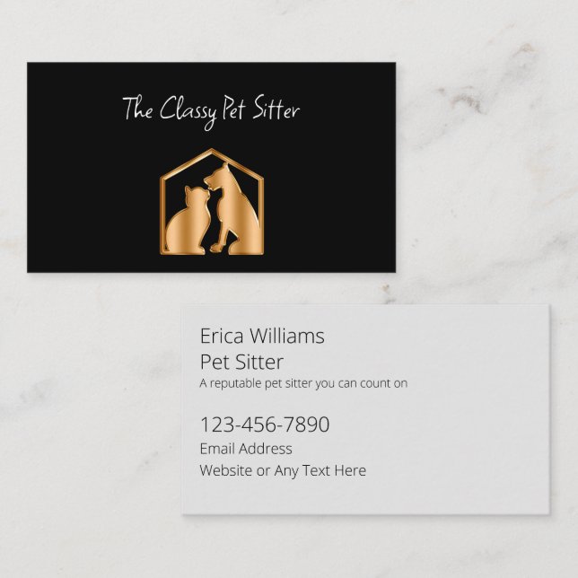Classy Pet Sitter Dog And Cat Business Cards (Front/Back)