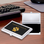 Classy Pet Theme Business Card Case<br><div class="desc">Classy pet them business card case with cool looking gold dog paw symbol, text you can personalize and make your own, and background color you can change if you want to. Designed as a business card holder for a pet sitter, pet service, or veterinarian that wants to make a great...</div>
