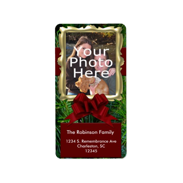 Classy Pine Photo Christmas Address Label (Front)