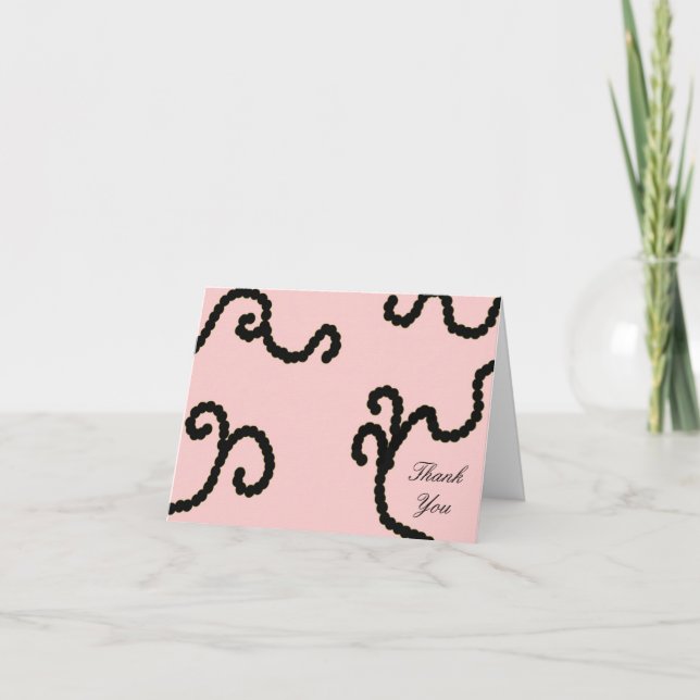 Classy Pink and Black Bead Thank You Card (Front)