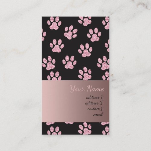 classy pink and black pet paw prints pattern business card